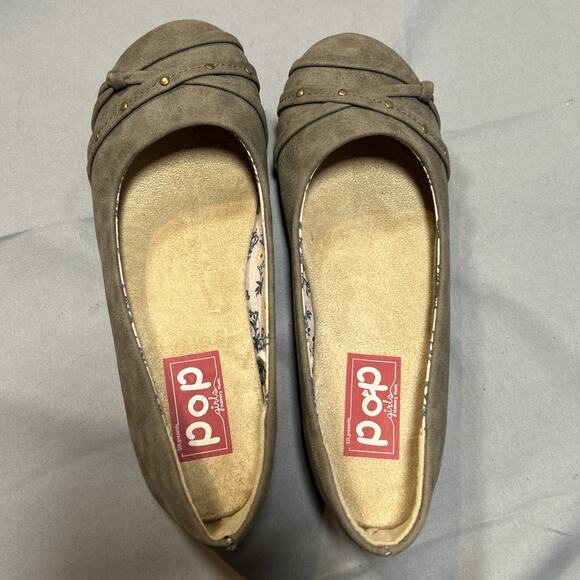 POP W 3M Faux Suede GAZER Ballet Flats Slip On Distressed Braided Strap Brown - Picture 4 of 9